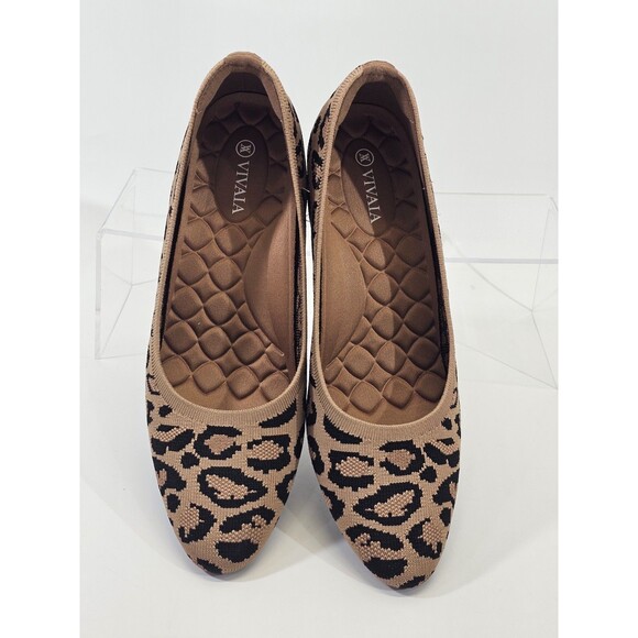 VIVIA Women's 40 / 9 Almond-Toe Tamia Wedge Pro Cheetah Knit Shoes Heels NEW - Picture 4 of 6